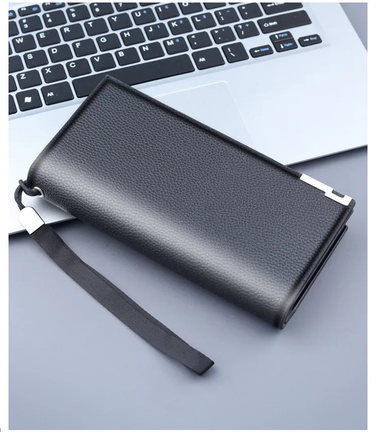 Long Clutch Men PU Material Zipper Hasp Cell Phone Bag Card Holder Coin Pocket Large Capacity Multifunctional Handbag Business