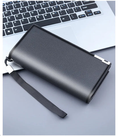 Long Clutch Men PU Material Zipper Hasp Cell Phone Bag Card Holder Coin Pocket Large Capacity Multifunctional Handbag Business