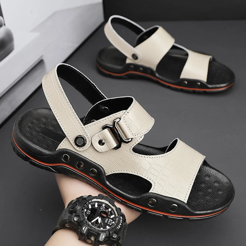 Simple Mens Sandals Casual Leather Solid Color Summer Outdoor Shoe Comfy Casual Open Toe Sandals Soft Beach Flat Designer Sandal