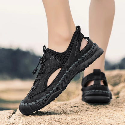 Summer Men Full Casual Leather Hand Stitch Big Size Outdoor Beach Sandals Closed Toe Non Slip Comfort New Summer Walking Shoes