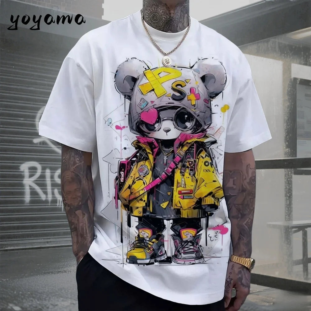 Men's T-Shirts Hip Hop Bear Pattern 3D Print Men's Clothing Summer New Streetwear Oversized Unisex T-Shirt Harajuku Men Clothes