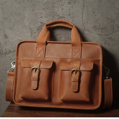NUKA Retro Natural Cowhide Handbag Men's Real Leather Executive Briefcase Luxury Business Shoulder Bag Daily File Messenger Bags