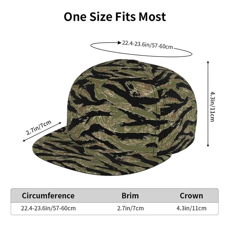 Tiger Stripe Camouflage Military Camo Print Baseball Cap Daily Casual Adjustable Snapback Hat Hip Hop Caps Flat Bill Brim Hats