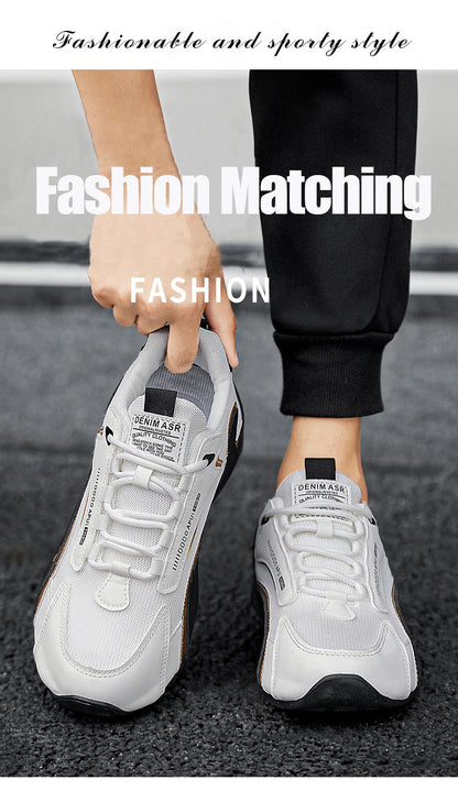 Trendy Black and Gold Color-Blocking Mesh Casual Shoes, Men's Breathable Shock-Absorbing Thick-Soled Sneakers, Versatile Soft-Soled Non-Slip Men's Shoes for Daily Commuting