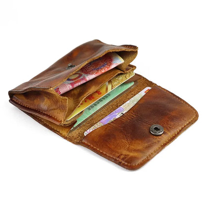 New Simple Men Wallets High Quality Genuine Cow Leather Coin Pocket Retro Handmade Male Purses Card Holder Men's Money Clips