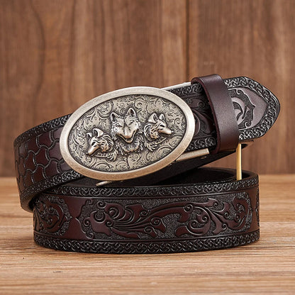 3.5cm Fashion Embossing Retro Male Belts for Men Business Split Leather Belt Dragon Pattern Automatic Buckle Strap