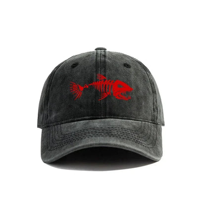 Fishbone Baseball Cap Summer Distressed Dad Hats Men Women Outdoor Casual Printed Fishing Skeleton Fish Bone Caps