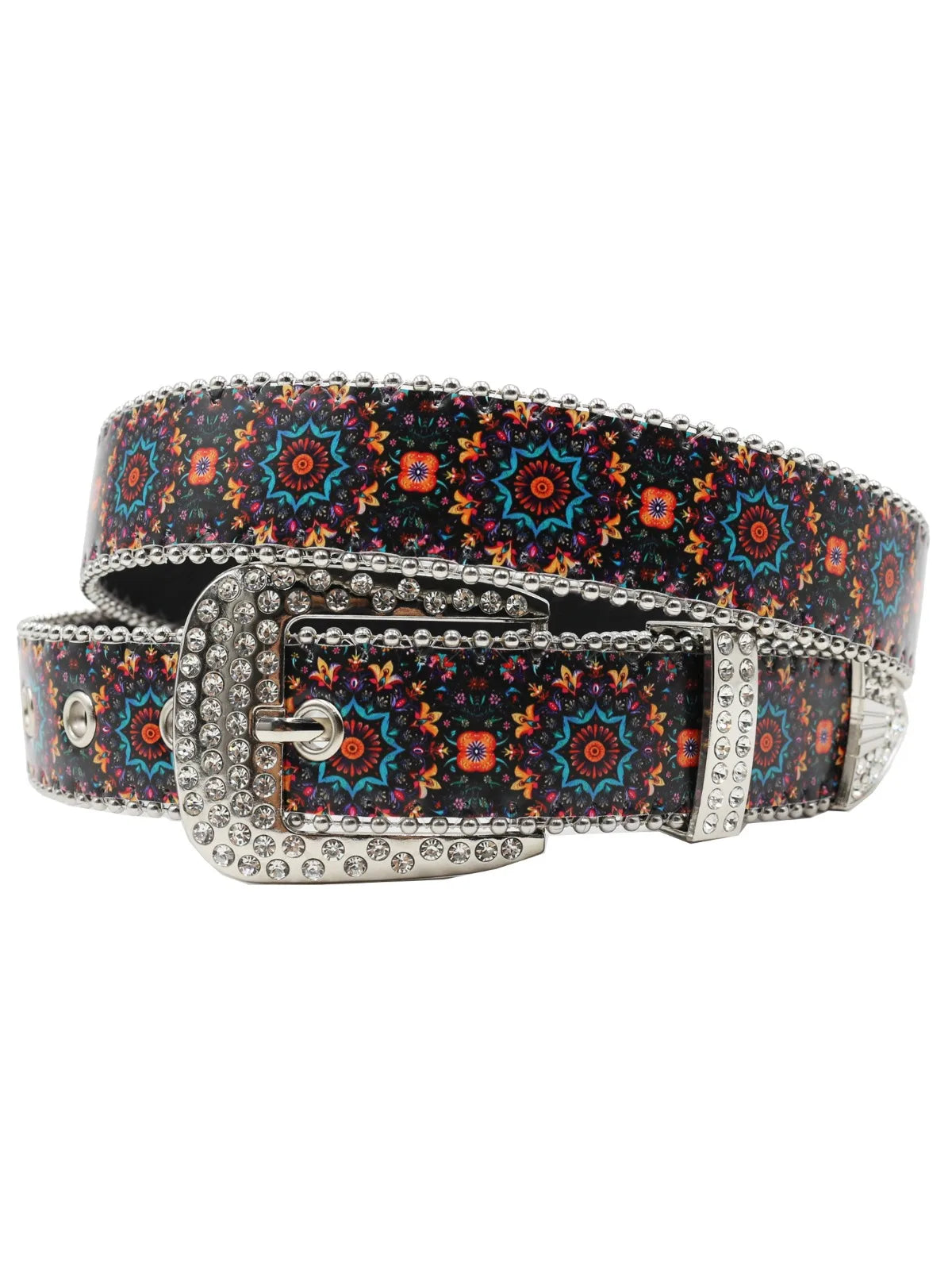 Rhinestone belt B&B style blue print pattern Women's Jeans Rhinestone Belt Men's Belt Western Denim Leather HipHop Rock