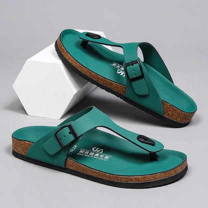 Brand Men Casual Flip Flops Slippers Men Outdoor Flats Slipprs Luxury Men Leather Summer Beach Vacation Casual Slippers Shoes