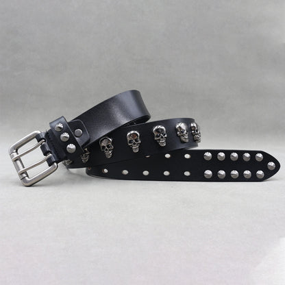 Designer Brand Belt Men Rivet Real Leather Pin Belt Male Black Rock Genuine Leather Cowhide Luxury Punk Belt Jeans