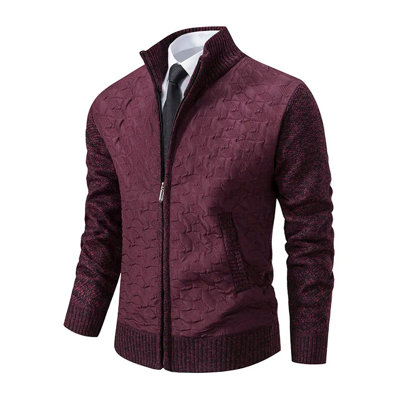 Mens Sweaters Jacket Full Zip Fleeced Sweater Cardigan Plaid Stand Collar Sweaters Coat Autumn Winter Homme Clothes