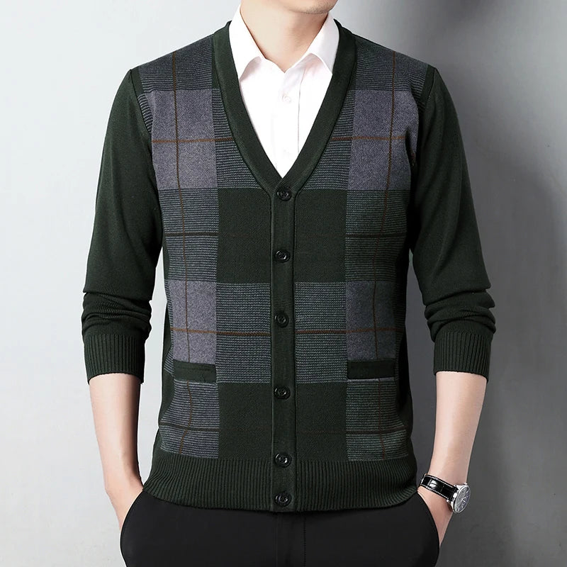 Dad's Sweater Cardigan Jacket Thickened Autumn and Winter Knitted Casual Thick Style Middle-aged and Elderly Men's Top