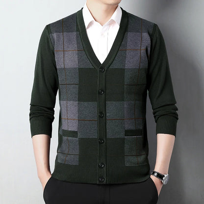 Dad's Sweater Cardigan Jacket Thickened Autumn and Winter Knitted Casual Thick Style Middle-aged and Elderly Men's Top