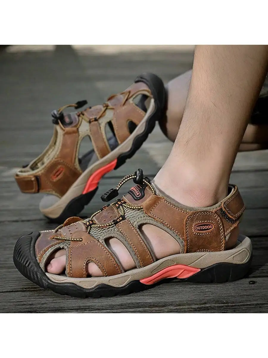 Men's Summer Outdoor Hiking Non-Slip Soft Bottom Sandals, Toe Protection, Middle-Aged Sports Beach Shoes