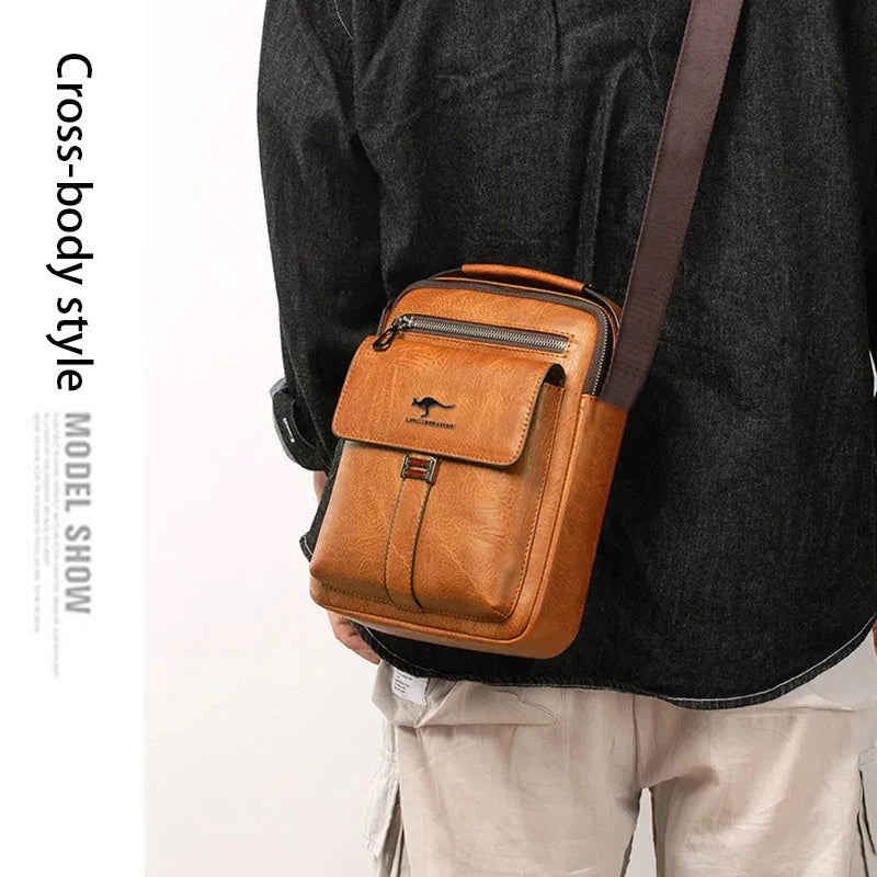 Compact Men's Leather Crossbody Bag, Lightweight Shoulder Bag with Multiple Pockets, Ideal for Travel and Commute Rugged Men's