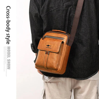 Compact Men's Leather Crossbody Bag, Lightweight Shoulder Bag with Multiple Pockets, Ideal for Travel and Commute Rugged Men's
