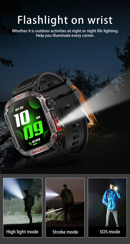 2026 Military GPS Smart Watch Money Detector Light Compass Waterproof Outdoor Sport Tracker Bluetooth Call Watch with Flashlight