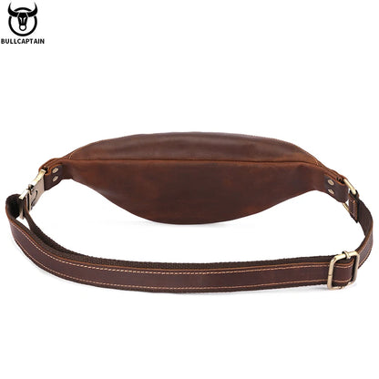 BULLCAPTAIN Men's Crazy Horse Leather Belt Bag Classic Retro Crossbody Bag Outdoor Storage Mountaineering Mobile Phone Bag