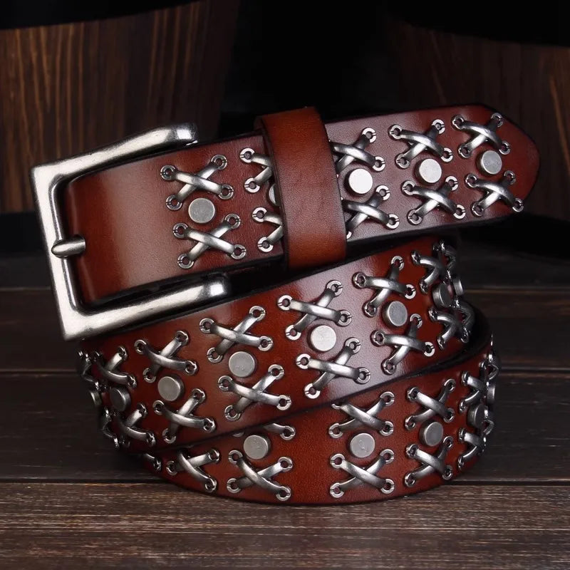 Studded Heavy Metal Style Belt Handmade Genuine Leather Punk Rock Style Men's Belt Cowhide Retro Tactical belt Jeans Belt