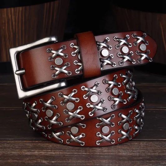 Studded Heavy Metal Style Belt Handmade Genuine Leather Punk Rock Style Men's Belt Cowhide Retro Tactical belt Jeans Belt