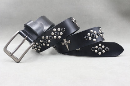 Metal Rivet Cowboy Belt Genuine Leather Cowskin Men Belt Punk Rivet Jeans Belts For Men Ceinture Homme Cinturones Hombre