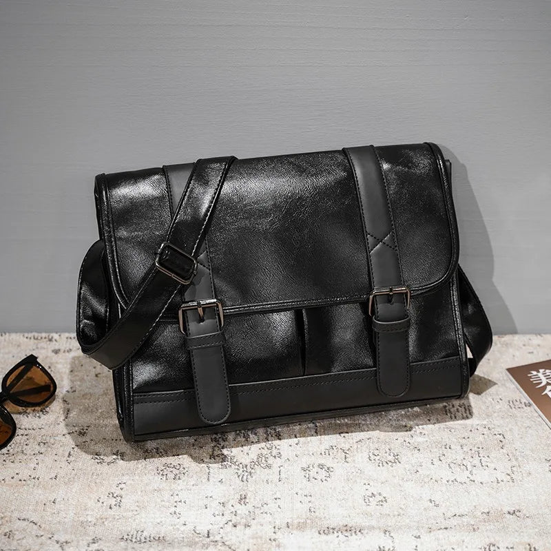 Retro Messenger Bag Men Crossbody Bags Luxury PU Leather Shoulder Messenger Bag for Men Fashion Flap Large Capacity Satchles