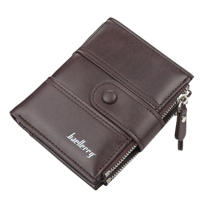 New  Men Wallets Fashion Short Desigh Zipper Card Holder Men Leather Purse Solid Coin Pocket High Quality Male Purse