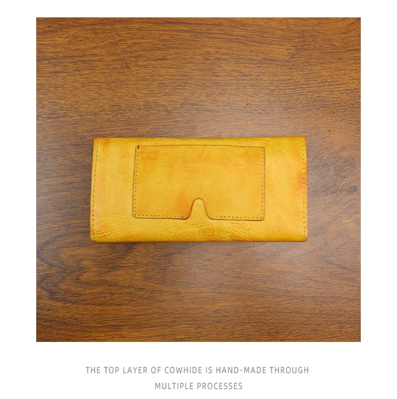 Genuine Leather Retro Men Handmade Wallet Handbag High Quality Phone Pocket Simple Card Bag Big Capacity Male Purses
