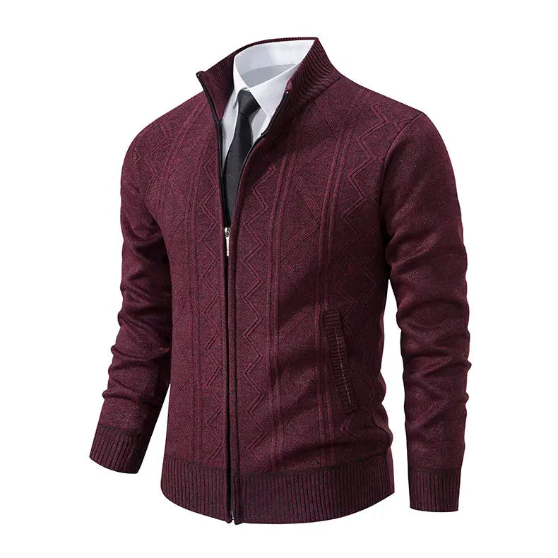 High-quality men's fashionable, cool, versatile, trendy business casual, fleece and thickened cardigan, knitted sweater, men's j
