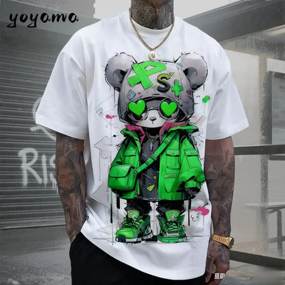 Men's T-Shirts Hip Hop Bear Pattern 3D Print Men's Clothing Summer New Streetwear Oversized Unisex T-Shirt Harajuku Men Clothes