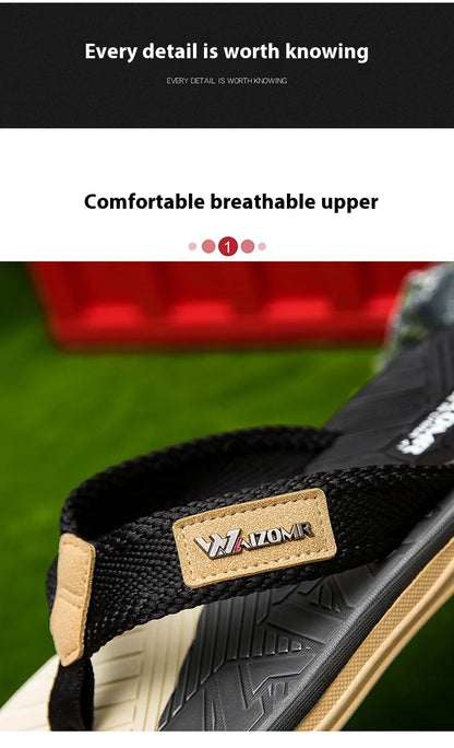 Summer trend contrasting flip flops for men wearing non-slip soft bottom braided beach sandy rubs