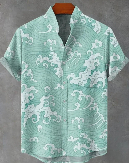 Men's striped Hawaiian shirt, casual short-sleeved top, loose and fashionable, vintage summer shirt