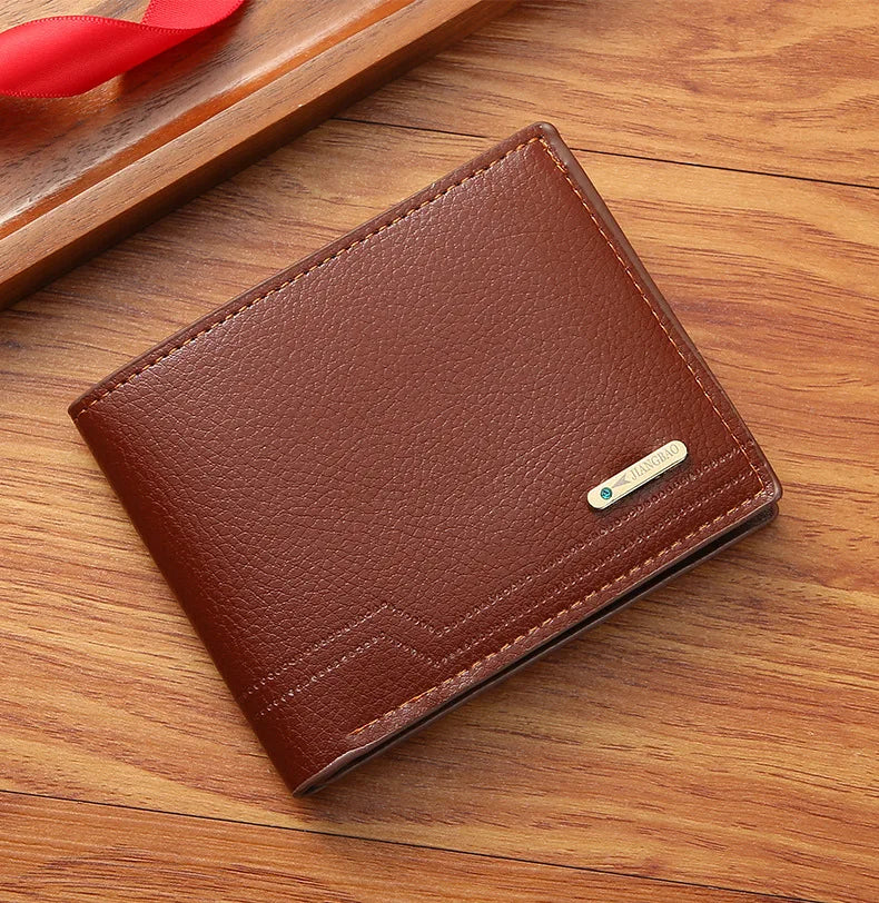 New Men's Short Frosted Leather Wallet Multi-Slot Coin Pocket Photo Holder Small Men's Wallet