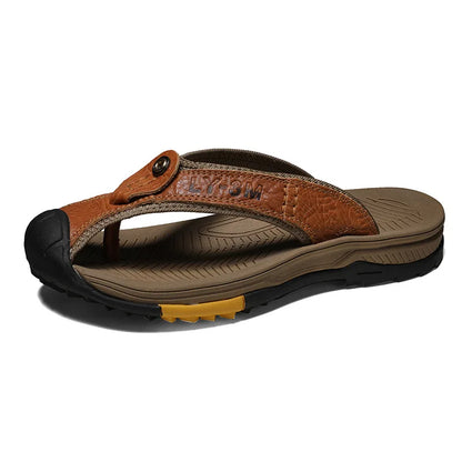 Genuine Cow Leather Shoes Men Sandals Flip Flops Men's Casual Shoes Classic Massage Men Beach Slippers Anti-slip Summer 2025 New