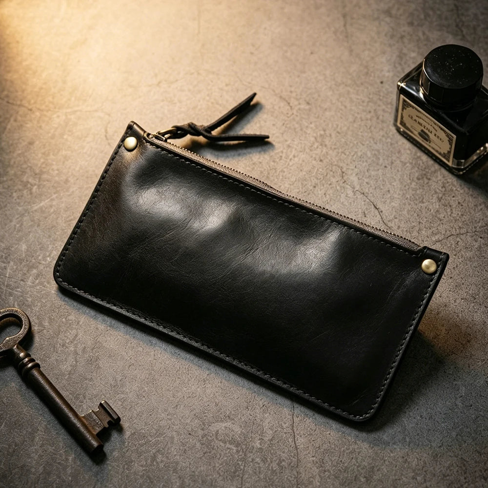 High Quality Genuine Leather Retro Men Wallet Handmade Handbag Phone Pocket Simple Card Bag Big Capacity Soft Male Purses