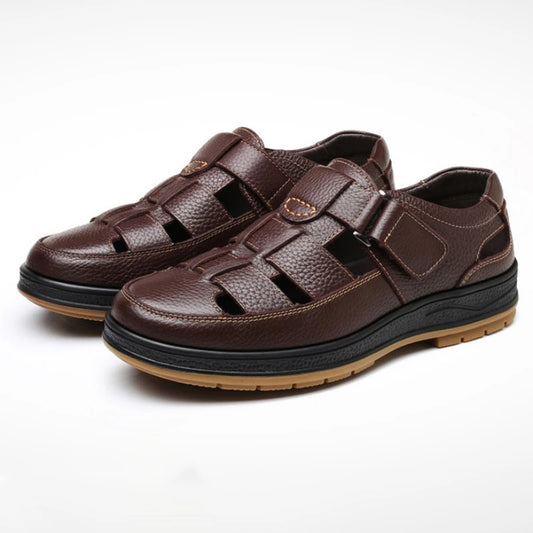 Luxury Brand Genuine Leather Sandals for Mens Outdoor Walking Beach Flats Breathable Casual Leather Soft Bottom Summer Sandals