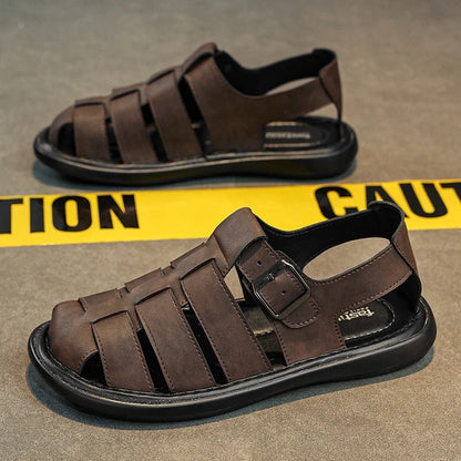 Summer New Men's Sandals High Quality Leather Roman Shoes Men Casual Beach Shoes Luxury Hollow Out Sandalias Male Big Size 38-48