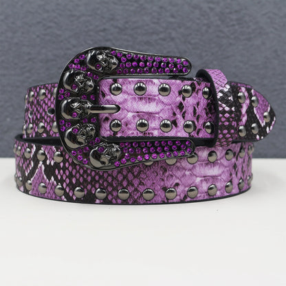 Pyramid Fashion Rivet Belt Snake Cat Paw Skull  Men&Women's Studded Belt Punk Rock With Pin Buckle Drop Shipping Black