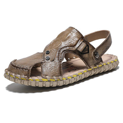 Handmade Men's Summer Sandals Genuine Leather Beach Rubber Flip Flops Classic Roman Male Sandals Outdoor Dual-Purpose Slippers