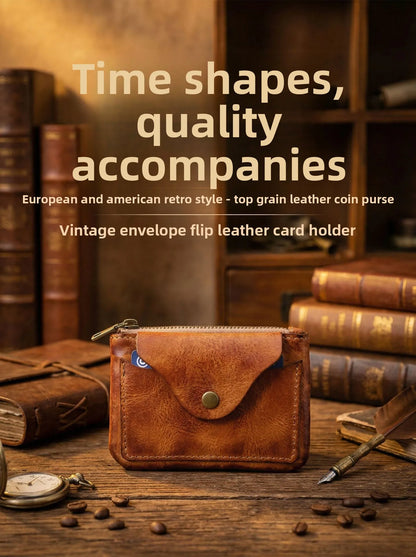 New Slim Short Men's Wallet Vintage Genuine Leather Card Holder Zipper Male Coin Purses High Quality Snap Men Money Clips