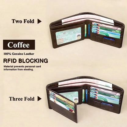 Genuine Leather Wallet for Men RFID Blocking Thin Multifunctional Credit Card Holder Short Money Bag Purse Mens Bifold Wallet