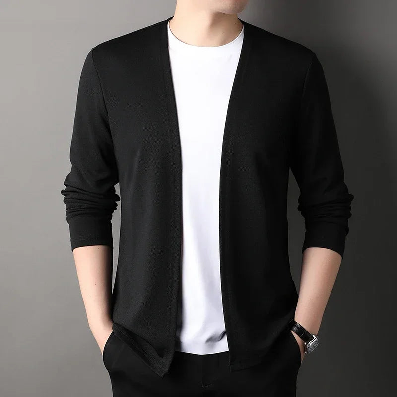 New Men's Casual Solid Color Long Sleeved Cardigan Cloak Spring and Autumn Fashionable Comfortable Top