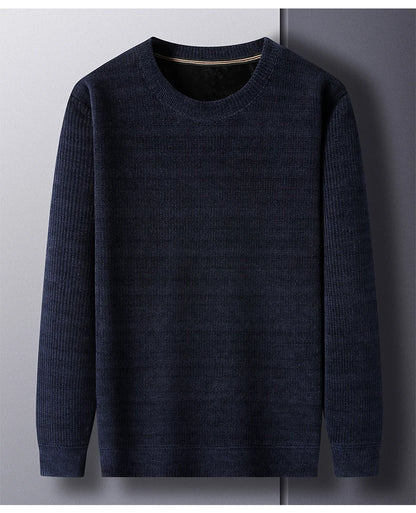 Fleece-Lined Knitted Pullover Sweater Casual Jumper for Men Insulated Warm Long Sleeve Thick Material Round Neck Design