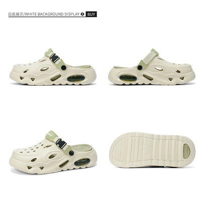 Men's Sandals Fashionable Hollow Casual Slippers Lightweight EVA Garden Shoes Thick-Soled Outdoor Walking Beach Water Shoes