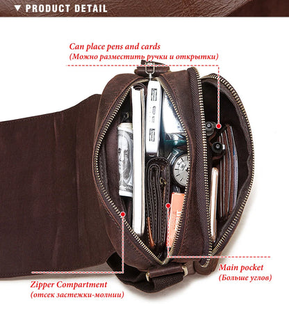 Fashion Crazy Horse Leather Men's Messenger Bag Flap Large Capacity Crossbody Bag Top Quality Shoulder Bag Sling Bag Tote