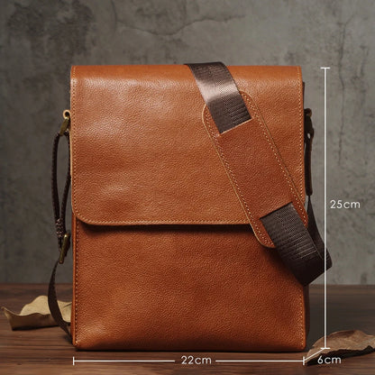 NUKA Men's Genuine Leather Shoulder Bag Retro Flap Crossbody Bags Casual Trend Satchel High Quality Luxury Cowhide Messenger Bag