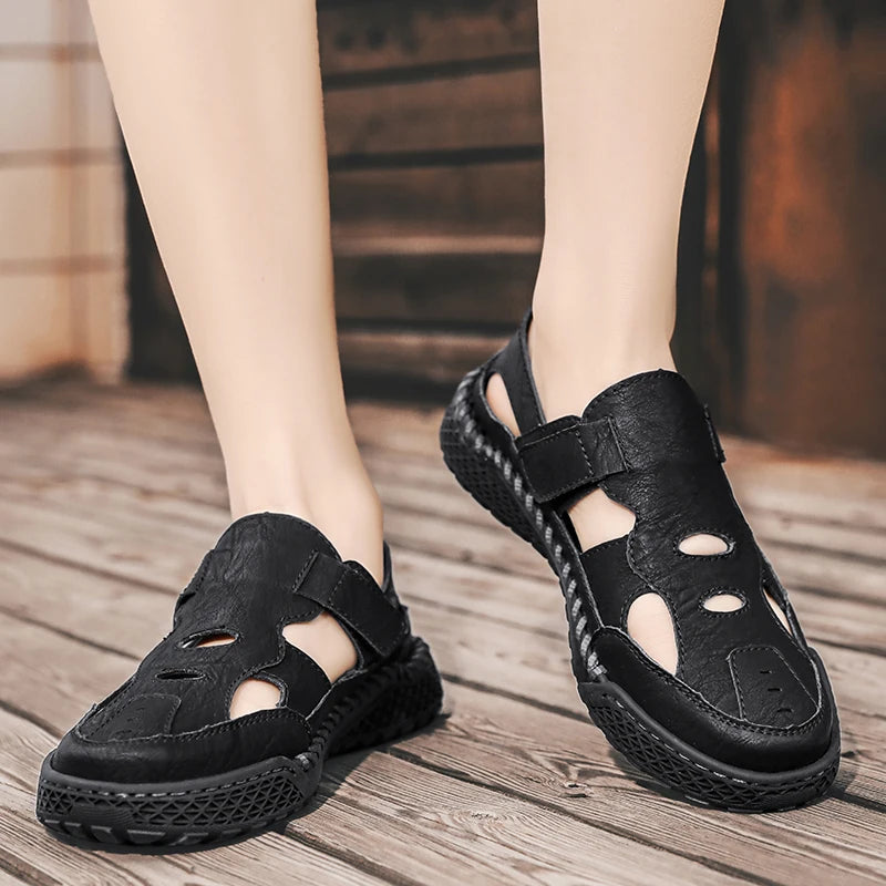 Male Casual Leather Summer Shoes Versatile Men's Sandals Durable Handmade Stitching Besch Shoes Non Slip Roma Footwear Sandals