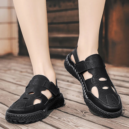 Male Casual Leather Summer Shoes Versatile Men's Sandals Durable Handmade Stitching Besch Shoes Non Slip Roma Footwear Sandals
