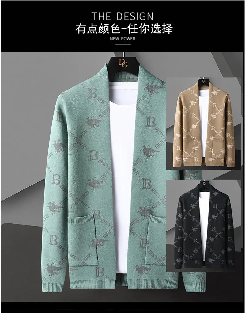 Men's Knitted Sweater Jacket Light Blue Coat Casual Fresh Stylish Youth Versatile Cardigan Sweater