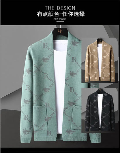 Men's Knitted Sweater Jacket Light Blue Coat Casual Fresh Stylish Youth Versatile Cardigan Sweater